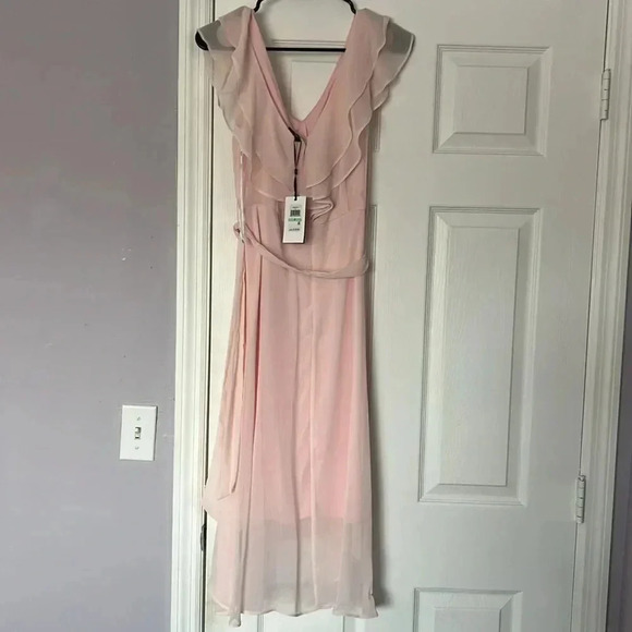 DKNY Womens Pink Zippered Tie Ruffled Chiffon Hi-lo Hem Flutter Sleeve Size 8 - Picture 7 of 8